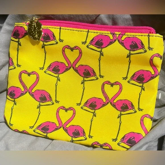 Betsey Johnson Flamingo 2 piece Cosmetic Makeup Bag Set - Picture 7 of 7